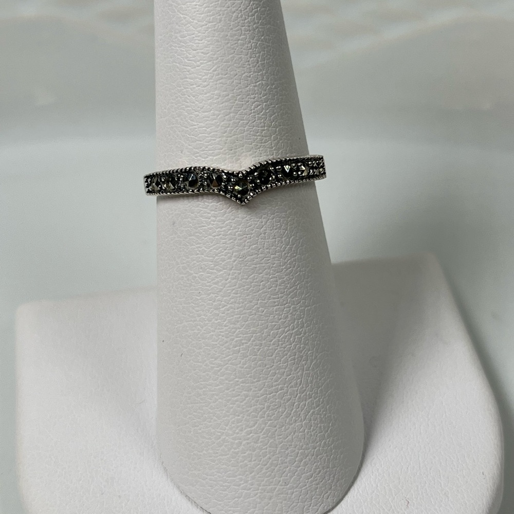 Solid 925 Sterling Silver Chevron Style Marcasite… - image 2